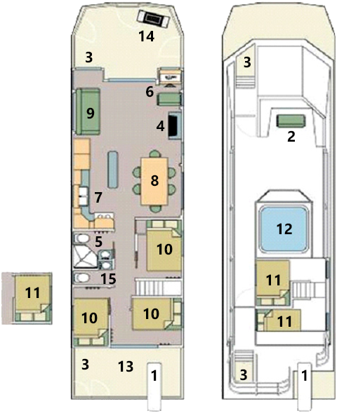 Mirage 54 houseboat layout.