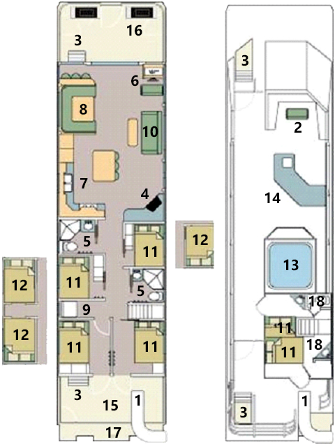 Mirage 65U houseboat layout.